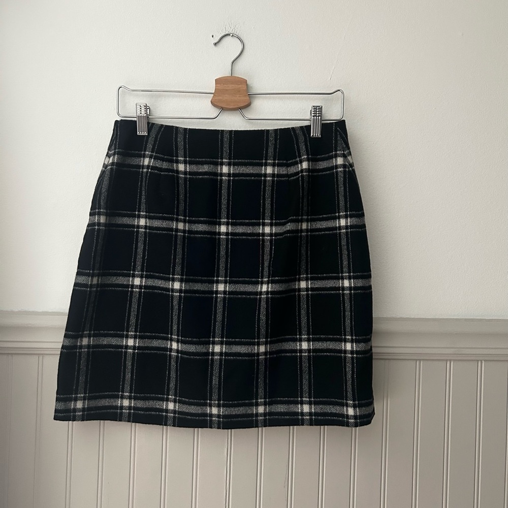 Vintage 90s Ann Taylor Black White Checkered Wool Blend Plaid Mini Skirt Size 8